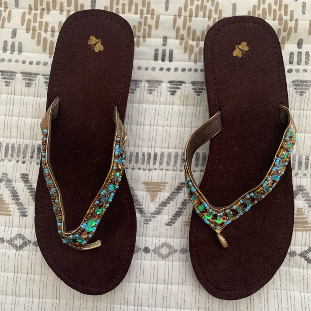 Embellished Brown Sandals - Size 8/ Large